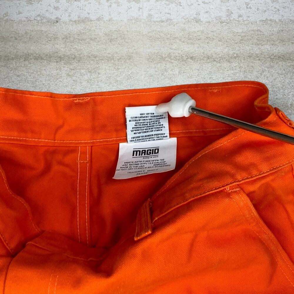 Vintage 90s Flame Resistant Carpenter Pants 36x34 Baggy Wide Leg Orange Cotton - Picture 7 of 9